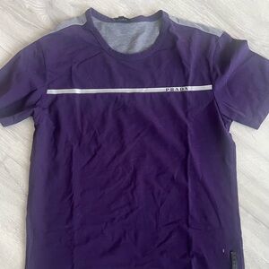 Prada Purple Short Sleeve Tee with White Stripe